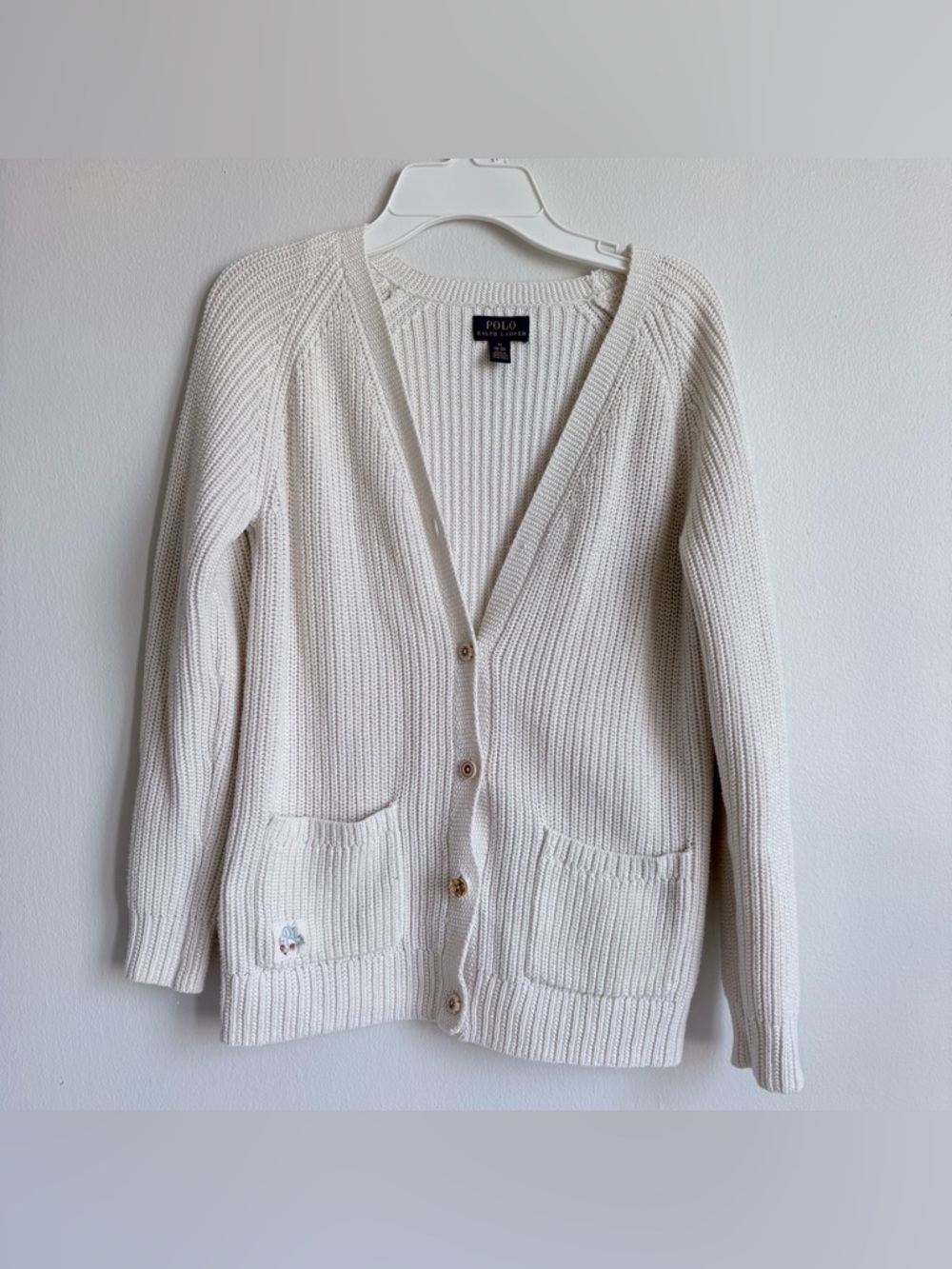 Polo by Ralph Lauren Cream Ribbed Cotton Cardigan